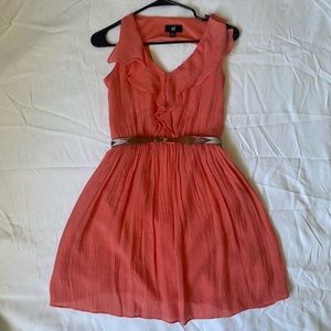 Coral Dress with Chevron-print Belt